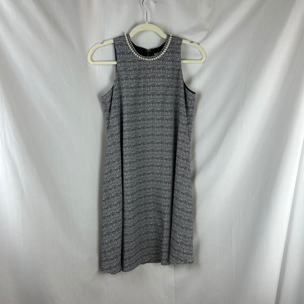 Karl Lagerfeld Paris Womens Black White Pearl Chain Tweed Print Shift Dress 2 - Picture 2 of 11